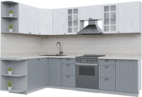 Кухонный гарнитур Интерлиния Берес 1.7x2.9 левая (дуб полярный/дуб серый/травертин серый) - 