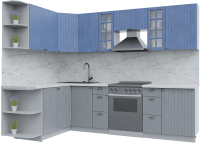 Кухонный гарнитур Интерлиния Берес 1.7x2.7 левая (дуб лазурный/дуб серый/серый каспий) - 