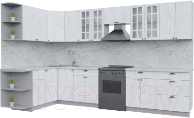 Готовая кухня Интерлиния Берес 1.7x3.4 левая (дуб полярный/серый каспий)