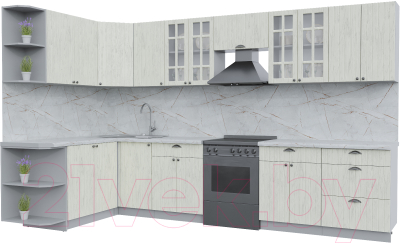 Готовая кухня Интерлиния Берес 1.7x3.4 левая (дуб снежный/серый каспий)