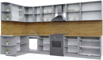 Готовая кухня Интерлиния Берес 1.7x3.6 левая (дуб снежный/серый каспий)