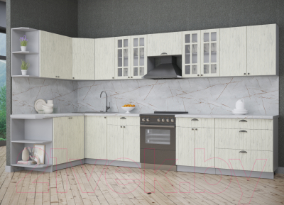 Готовая кухня Интерлиния Берес 1.7x3.6 левая (дуб снежный/серый каспий)