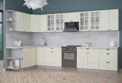 Готовая кухня Интерлиния Берес 1.7x3.7 левая (дуб снежный/серый каспий)