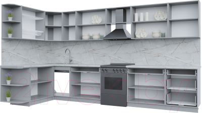 Кухонный гарнитур Интерлиния Берес 1.7x3.8 левая (дуб снежный/серый каспий)