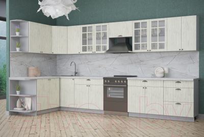 Готовая кухня Интерлиния Берес 1.7x3.8 левая (дуб снежный/серый каспий)
