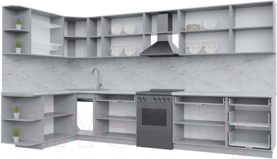 Готовая кухня Интерлиния Берес 1.7x3.7 левая (дуб снежный/дуб королевский/серый каспий)