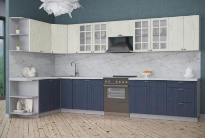Готовая кухня Интерлиния Берес 1.7x3.7 левая (дуб снежный/дуб королевский/серый каспий)