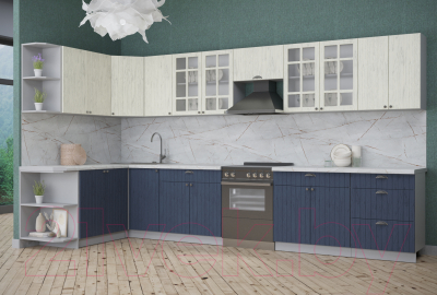 Готовая кухня Интерлиния Берес 1.7x3.8 левая (дуб снежный/дуб королевский/серый каспий)