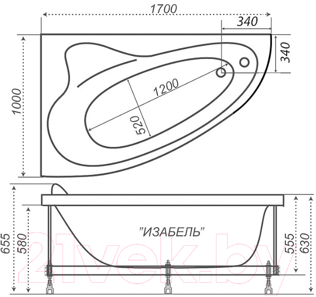 Ванна акриловая Triton Изабель 170x100 L