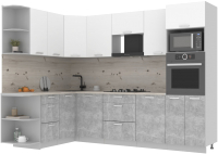 Кухонный гарнитур Интерлиния Мила Лайт 1.68x2.8 левая (белый платинум/бетон/бискайская сосна) - 