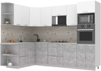 Готовая кухня Интерлиния Мила Лайт 1.68x2.8 левая (белый платинум/бетон/бискайская сосна)