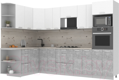 Готовая кухня Интерлиния Мила Лайт 1.68x3.0 левая (белый платинум/бетон/бискайская сосна)
