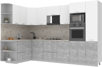 Кухонный гарнитур Интерлиния Мила Лайт 1.68x3.2 левая (белый платинум/бетон/бискайская сосна) - 