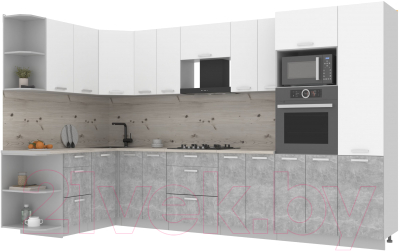 Готовая кухня Интерлиния Мила Лайт 1.68x3.4 левая (белый платинум/бетон/бискайская сосна)