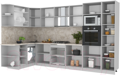Готовая кухня Интерлиния Мила Лайт 1.68x3.4 левая (белый платинум/бетон/бискайская сосна)