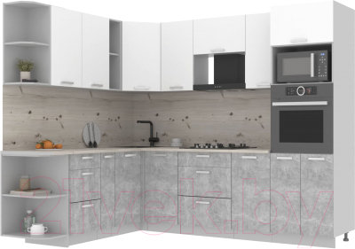 Готовая кухня Интерлиния Мила Лайт 1.88x2.6 левая (белый платинум/бетон/бискайская сосна)