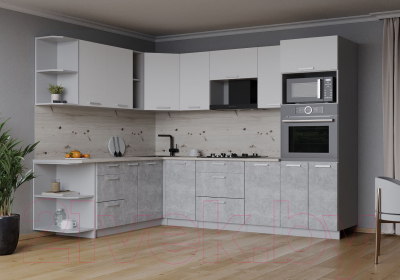 Готовая кухня Интерлиния Мила Лайт 1.88x2.6 левая (белый платинум/бетон/бискайская сосна)