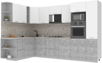Кухонный гарнитур Интерлиния Мила Лайт 1.88x3.2 левая (белый платинум/бетон/бискайская сосна) - 