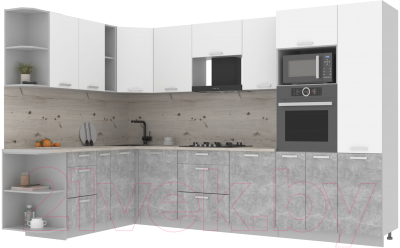 Готовая кухня Интерлиния Мила Лайт 1.88x3.2 левая (белый платинум/бетон/бискайская сосна)