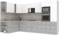 Кухонный гарнитур Интерлиния Мила Лайт 1.88x3.4 левая (белый платинум/бетон/бискайская сосна) - 