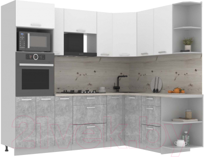 Готовая кухня Интерлиния Мила Лайт 1.68x2.4 правая (белый платинум/бетон/бискайская сосна)