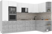 Готовая кухня Интерлиния Мила Лайт 1.68x3.2 правая (белый платинум/бетон/бискайская сосна) - 