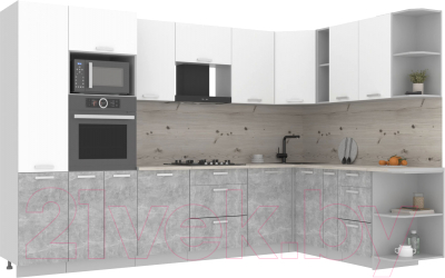 Готовая кухня Интерлиния Мила Лайт 1.88x3.2 правая (белый платинум/бетон/бискайская сосна)