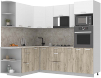 Кухонный гарнитур Интерлиния Мила Лайт 1.68x2.4 левая (белый платинум/дуб серый/малага) - 