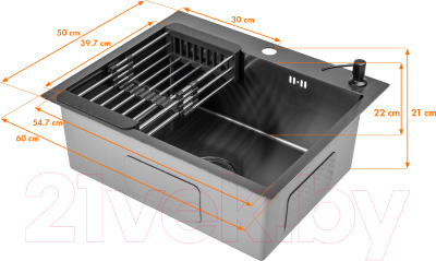 Мойка кухонная Saniteco 6050 Nano (с сифоном, дозатором и коландером)