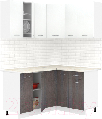 Готовая кухня Кортекс-мебель Корнелия Лира 1.5x1.3 (белый/береза/королевский опал)