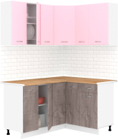 Готовая кухня Кортекс-мебель Корнелия Лира 1.5x1.3 (розовый/оникс/дуб бунратти) - 