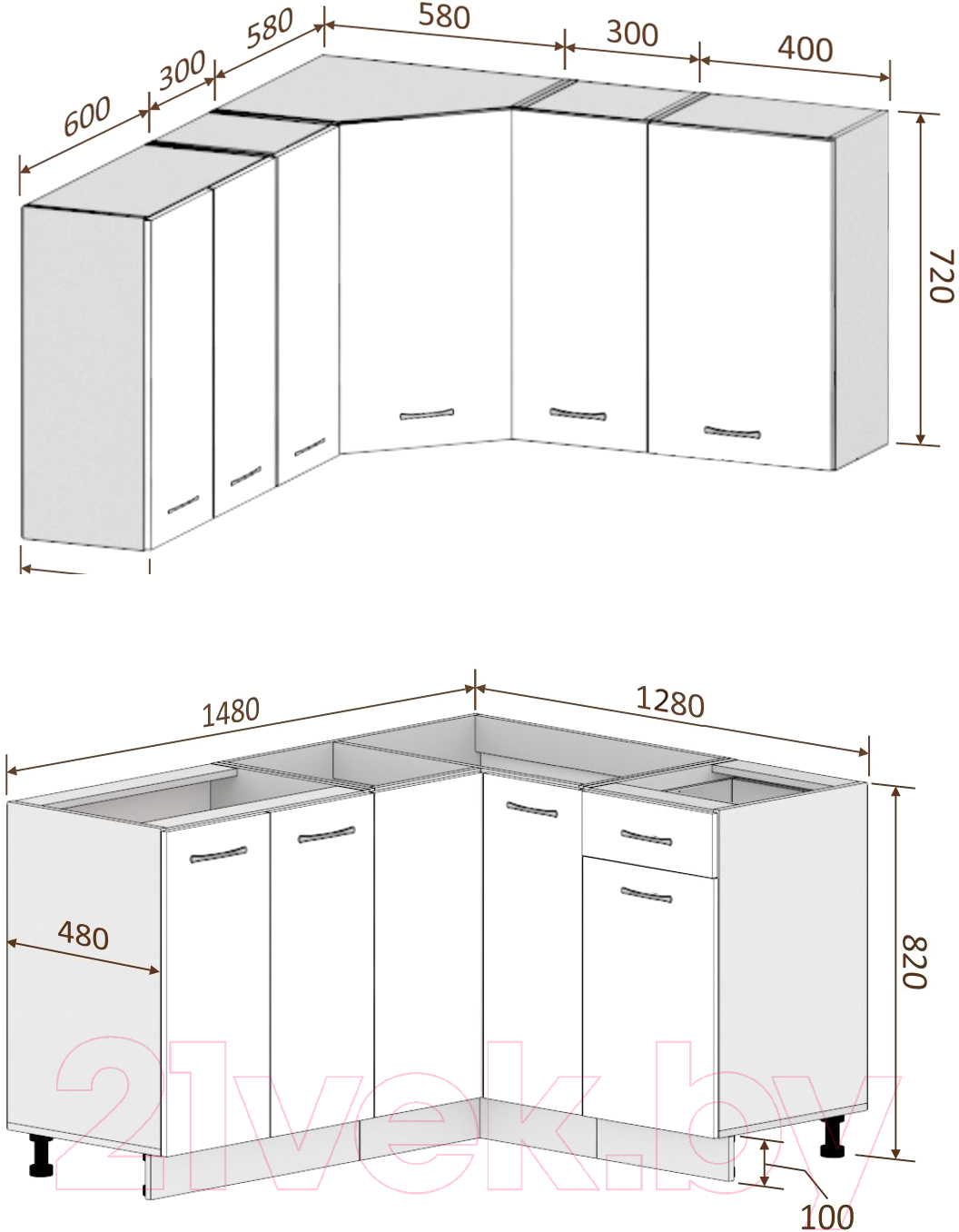 Готовая кухня Кортекс-мебель Корнелия Лира 1.5x1.3 без столешницы