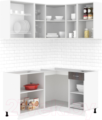 Готовая кухня Кортекс-мебель Корнелия Лира 1.5x1.3 без столешницы (белый/береза)