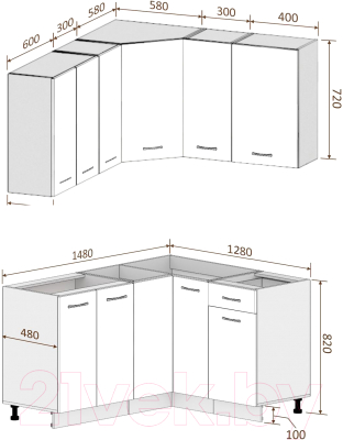 Готовая кухня Кортекс-мебель Корнелия Лира 1.5x1.3 без столешницы (розовый/оникс)