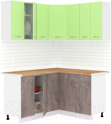 Кухонный гарнитур Кортекс-мебель Корнелия Лира 1.5x1.4 (зеленый/оникс/дуб бунратти)