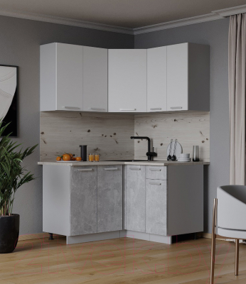 Готовая кухня Интерлиния Мила Лайт 1.2x1.2 (белый платинум/бетон/бискайская сосна)