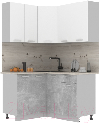 Готовая кухня Интерлиния Мила Лайт 1.2x1.4 (белый платинум/бетон/бискайская сосна)