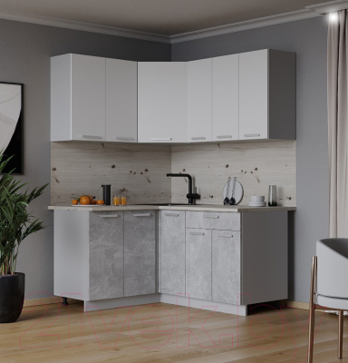 Готовая кухня Интерлиния Мила Лайт 1.2x1.5 (белый платинум/бетон/бискайская сосна)
