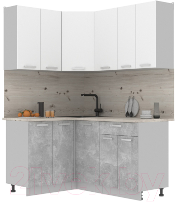 Готовая кухня Интерлиния Мила Лайт 1.2x1.6 (белый платинум/бетон/бискайская сосна)