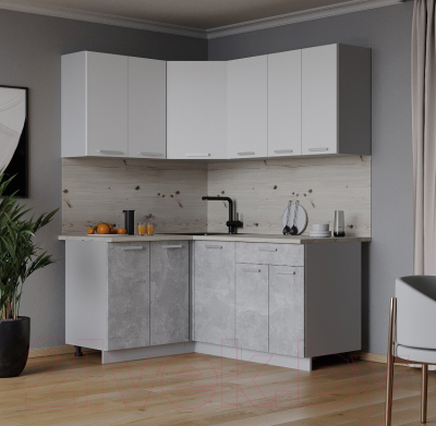 Готовая кухня Интерлиния Мила Лайт 1.2x1.6 (белый платинум/бетон/бискайская сосна)