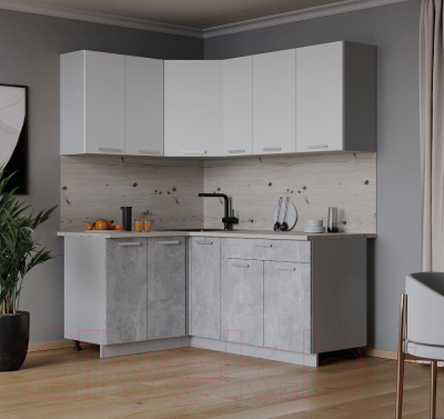 Готовая кухня Интерлиния Мила Лайт 1.2x1.7 (белый платинум/бетон/бискайская сосна)