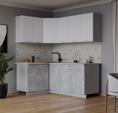 Готовая кухня Интерлиния Мила Лайт 1.2x1.8 (белый платинум/бетон/бискайская сосна)