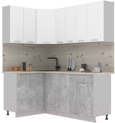 Готовая кухня Интерлиния Мила Лайт 1.2x1.9 (белый платинум/бетон/бискайская сосна)