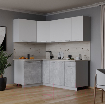 Готовая кухня Интерлиния Мила Лайт 1.2x1.9 (белый платинум/бетон/бискайская сосна)
