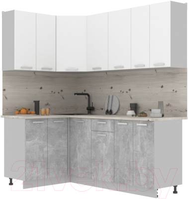 Готовая кухня Интерлиния Мила Лайт 1.2x2.0 (белый платинум/бетон/бискайская сосна)