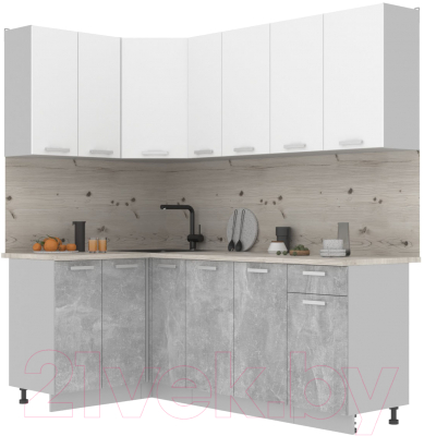 Готовая кухня Интерлиния Мила Лайт 1.2x2.1 (белый платинум/бетон/бискайская сосна)