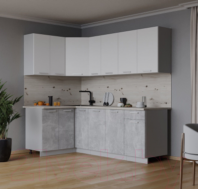 Готовая кухня Интерлиния Мила Лайт 1.2x2.1 (белый платинум/бетон/бискайская сосна)