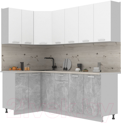 Готовая кухня Интерлиния Мила Лайт 1.2x2.2 (белый платинум/бетон/бискайская сосна)