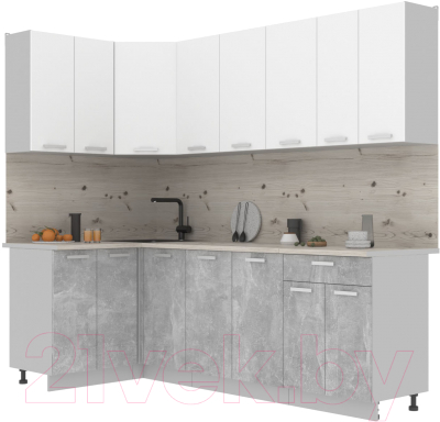Готовая кухня Интерлиния Мила Лайт 1.2x2.4 (белый платинум/бетон/бискайская сосна)