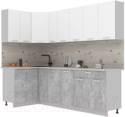 Готовая кухня Интерлиния Мила Лайт 1.2x2.5 (белый платинум/бетон/бискайская сосна)